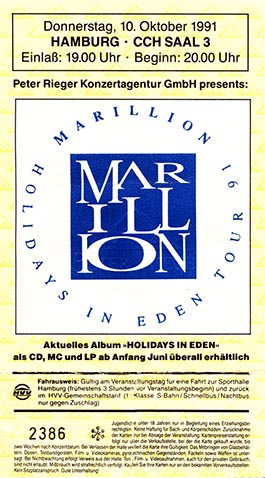 Ticket: CCH Saal 3, Hamburg - 10.10.1991