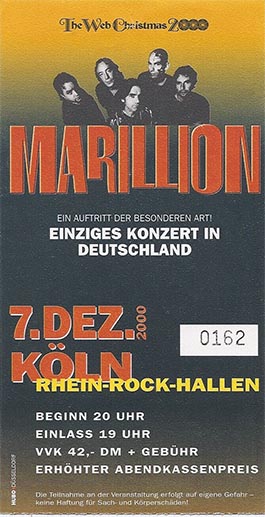 Ticket: Rhein-Rock-Hallen, Cologne - 07.12.2000