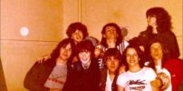 Marillion: Nite Club, Edinburgh - 15.04.1982 (fltr: Mark, Privet (bottom), Pete, Laura, Fish, unknown, Dave Walden, Julie (?), Mick) - Photo by Laura Gibbs Dick